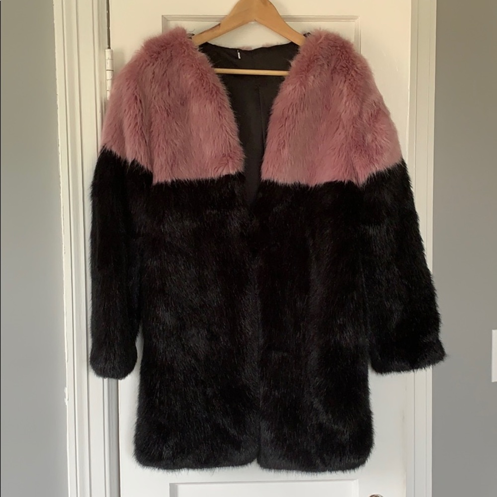 Faux Fur Pink & Black Coat